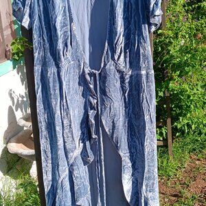 Reformation amber crushed velvet wrap dress in blue gray